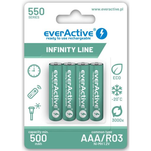  everActive R03/AAA Ni-MH 550 mAh pilas recargables, 4 piezas