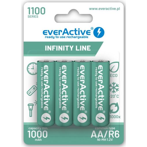 everActive R6 / AA 1100mAh 1.2 V Ni-Mh pilas recargables, 4 piezas