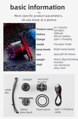 Luz trasera para bicicleta Rockbros Q1, se puede montar en el sillín 