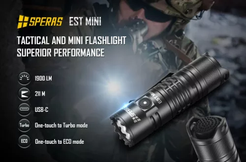 SPERAS EST Mini linterna táctica USB-C 1900 lm 211 m