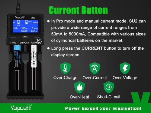 Cargador rápido Vapcell SU2 para baterías Ni-Mh, 1,5V y 3,6V Li-ion
