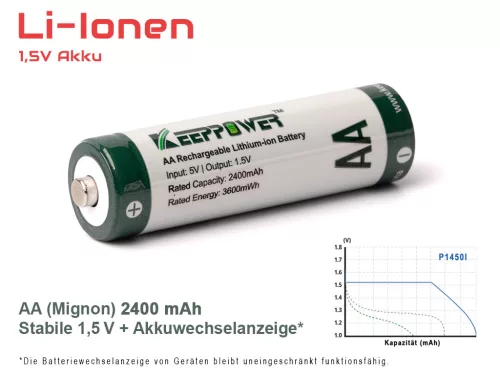 Batería Li-ion recargable Keeppower P1450I AA 1.5V 3600mWh 2400mAh