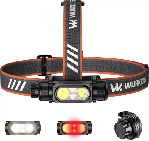 Linterna frontal potente Wurkkos HD17, 2500 lúmenes, alcance de 220 m, luz focalizada, de inundación y roja, controlador de corriente constante e interfaz sencilla