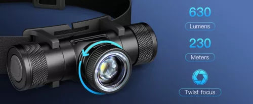 SOFIRN HS11 Linterna frontal ultra brillante con zoom giratorio, recargable por Type-C, alcance de 230 m.