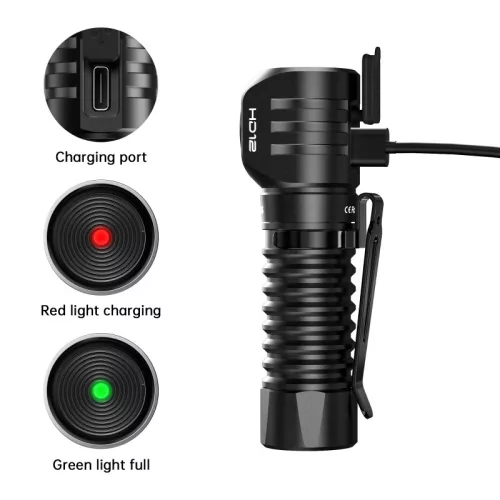 Wurkkos HD12 Mini linterna angular, haz blanco y rojo, linterna frontal recargable USB-C 14500/AA, con interfaz sencilla/cinta ajustable