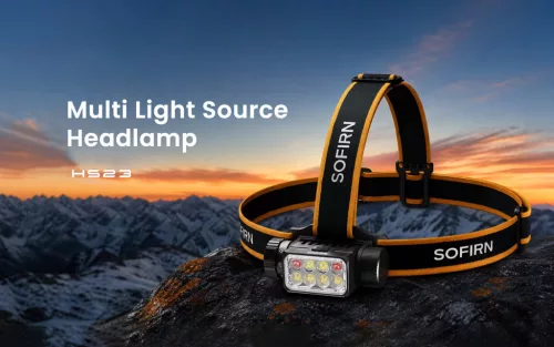 Linterna frontal recargable Sofirn HS23 de 3320 lúmenes con triple fuente de luz, alta fidelidad de color (CRI) y luz roja