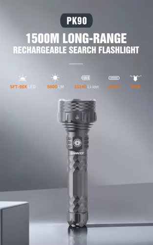 Linterna Lumintop PK90 con 5600 lúmenes y alcance de 1500 m