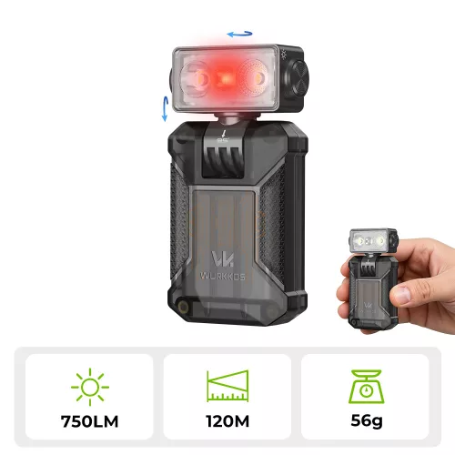 Linterna EDC con clip WURKKOS HD04 – 750LM, cabezal giratorio de 180°, foco/luz difusa/RGB para exteriores, trabajo y emergencias