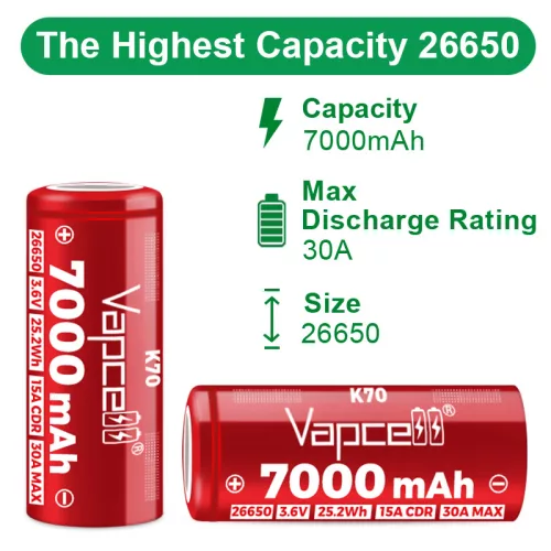 Batería Li-ion recargable Vapcell K70 26650 7000 mAh
