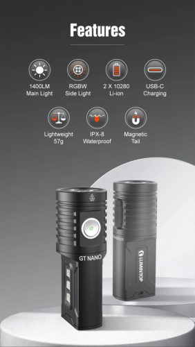 Linterna EDC GT Nano 5.0 con luz UV y 1400 lúmenes