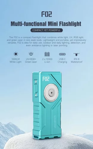 Linterna 4-en-1 Lumintop F02 con 1000 lúmenes, UV 365nm, luz RGB y láser verde